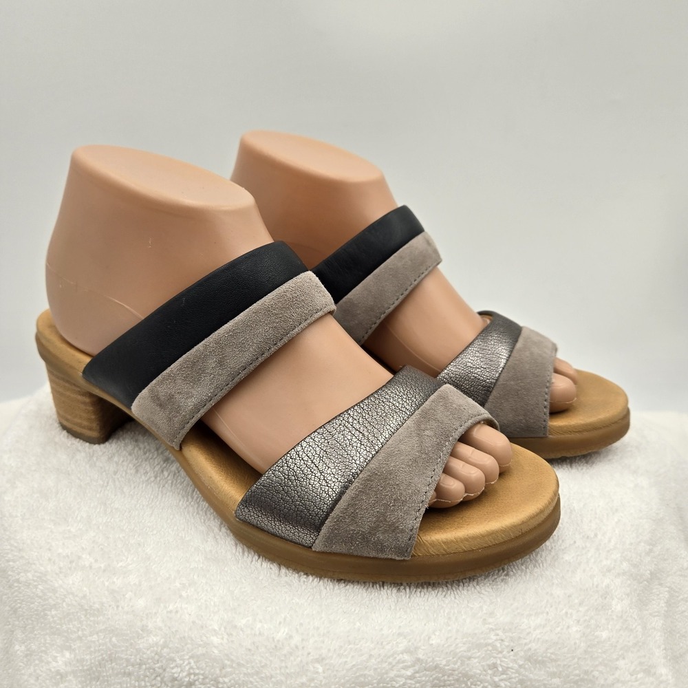 Dansko Theresa Slip On Sandal Clog Black Gray Leather Casual EU 38 US 7.5-8